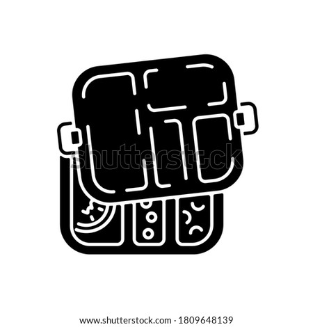 Reusable lunch box black glyph icon. Convenient food container. Zero waste, lunch break silhouette symbol on white space. School student, company worker accessory. Vector isolated illustration