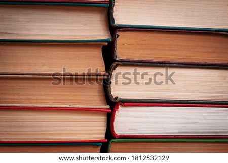 background of hardback books close up