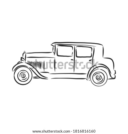 Hand drawn retro car. Vector. retro car, vector sketch illustration