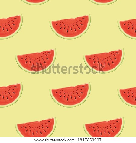 Fruit seamless pattern with juicy watermelon slices. Summer vector background with the red sweet watermelon, suitable for wallpaper, wrapping paper, fabric, textile, design