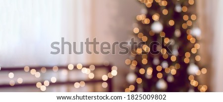 Blur, soft focus decorated Christmas tree. Bokeh