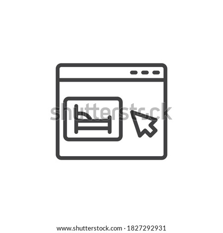 Online hotel booking line icon. linear style sign for mobile concept and web design. Hotel room reservation outline vector icon. Symbol, logo illustration. Vector graphics