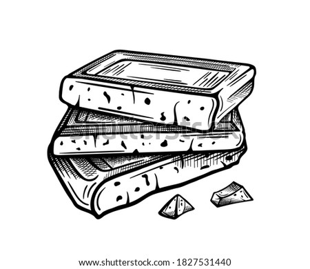 Sketch of pieces of chocolate isolated on a white background. Hand drawing. Design element. Vector illustration