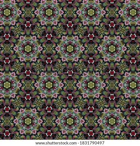 flowers kaleidoscopic seamless pattern for textile, surface, fashion, interior design. pattern background. geometrical design textile
