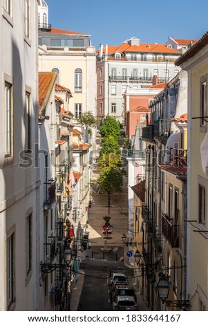 Beautiful view to old historic city buildings in central Lisbon