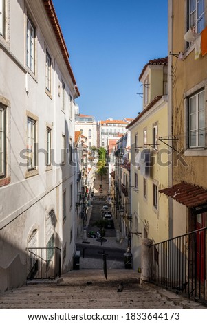 Beautiful view to old historic city buildings in central Lisbon
