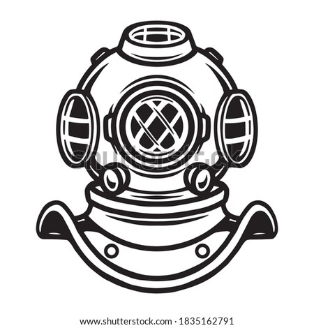 Tattoo concept of old diving helmet in vintage monochrome style isolated vector illustration