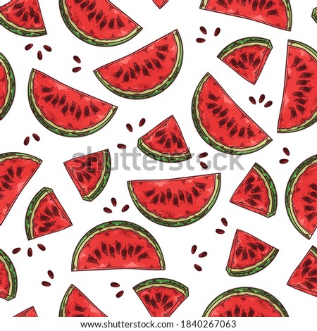 Vector hand drawn watermelon. Seamless pattern. Each object can be changed and moved for your design.
