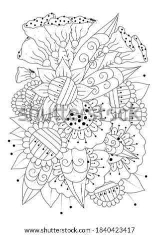 Coloring page for children and adults. Vector illustration with abstract flowers. Black-white background for coloring, printing on fabric or paper.