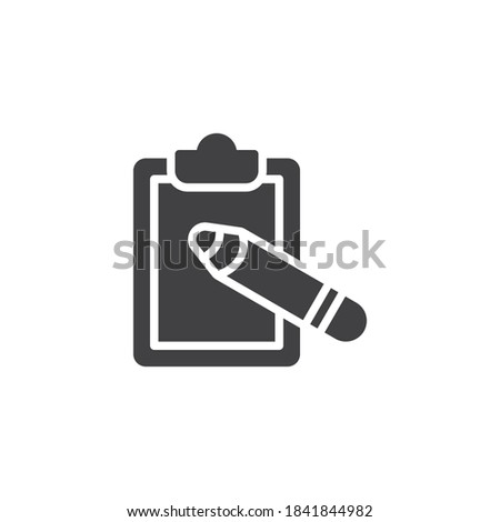 Paper clipboard with pen vector icon. filled flat sign for mobile concept and web design. Office note paper glyph icon. Symbol, logo illustration. Vector graphics