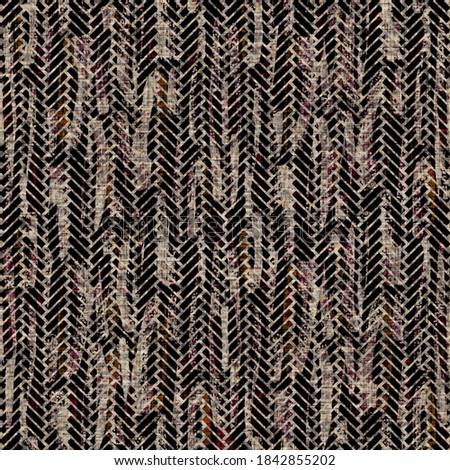 Seamless sepia grunge chevron stripe print texture background. Worn mottled linear striped pattern textile fabric. Grunge rough blur linen allover print 