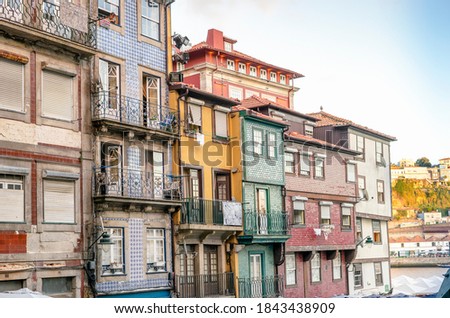 Charming, historic architecture of Porto embankment, Praca da Ribeira, Portugal