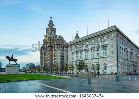Liverpool historical architecture with Statue of EDWARD VII in city center in England in United Kingdom