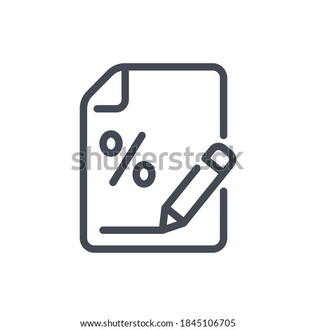 Agreement, Credit document and Contract with percentage line icon. Document with pen and percent vector outline sign.