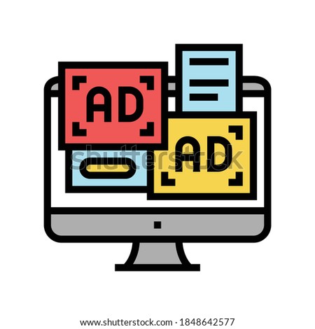 advertisement banners on computer screen color icon vector. advertisement banners on computer screen sign. isolated symbol illustration