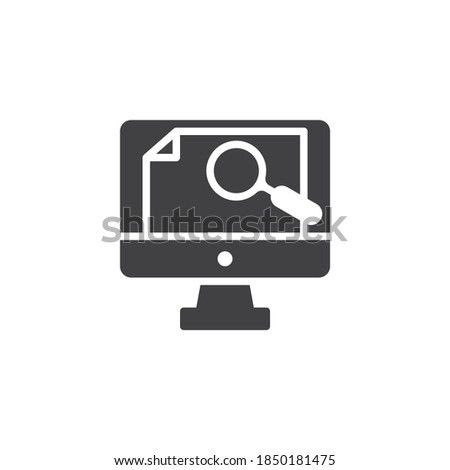 Computer document search vector icon. filled flat sign for mobile concept and web design. File searching glyph icon. Symbol, logo illustration. Vector graphics