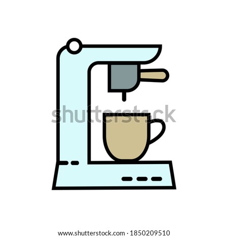 Coffee machine vector line icon on white background. Flat symbol
