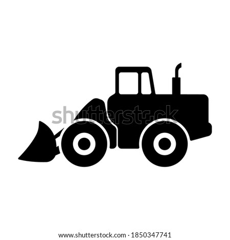 Tractor loader icon. Black silhouette. Side view. Vector flat graphic illustration. The isolated object on a white background. Isolate.