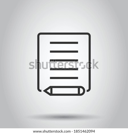 Blogging icon in flat style. Document with pen vector illustration on white isolated background. Content business concept.