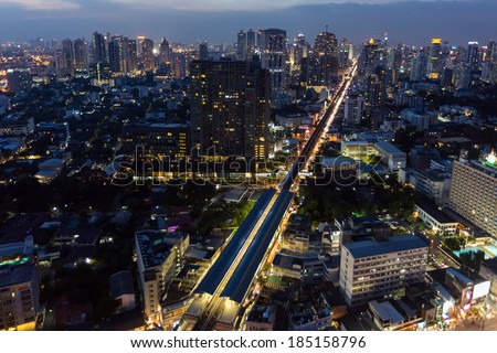 Bangkok city center night view from rooftop