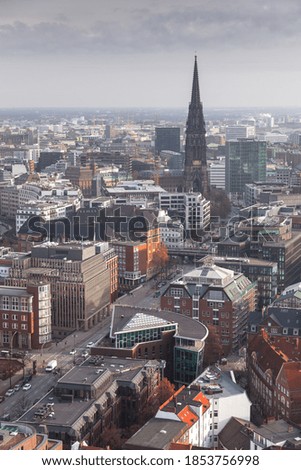 Hamburg, Germany. Aerial view at daytime. Vertical photo