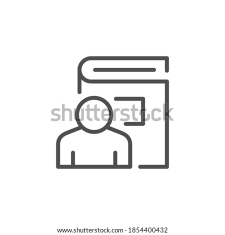 Person and book line outline icon isolated on white