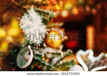 Christmas toys on the Xmas tree Close up