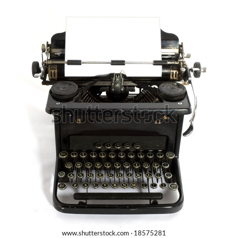 black old-fashioned typewriter with white paper for your text