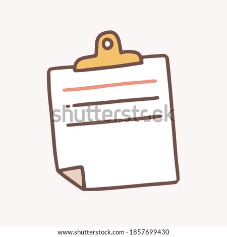Simple lined note paper attached with a clip. Reminder sheet or sticker. Office stationery, memo page for notes isolated on white background. Vector illustration in flat style