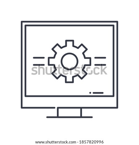 Computer monitor concept icon, linear isolated illustration, thin line vector, web design sign, outline concept symbol with editable stroke on white background.