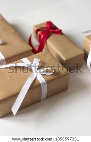 Christmas Gifts Isolated on White Background. Festive Packaging Design.