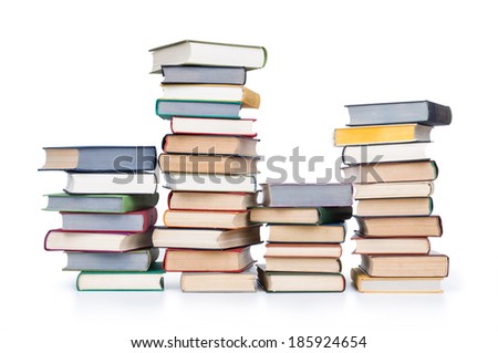 books in stack, isolated on white background,