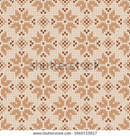Christmas and New Year traditional knitted seamless pattern. Norwegian style sweater. Wool texture. Vector illustration with snowflakes. Holiday background.