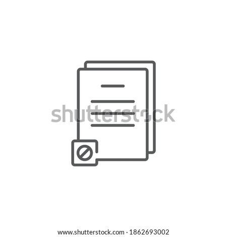 Document icon with not allowed sign color, line, outline vector sign, linear style pictogram isolated on white. Symbol, logo illustration