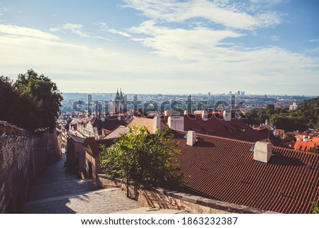Sunny, morning panorama of Prague.