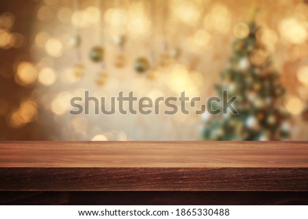Wooden tablet on christmas background, new year concept