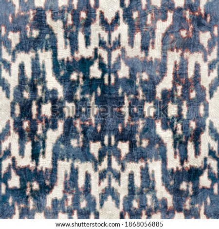Seamless grungy tribal ethnic tapestry rug motif pattern. High quality illustration. Distressed old looking native style design in faded colors. Old artisan textile seamless pattern.