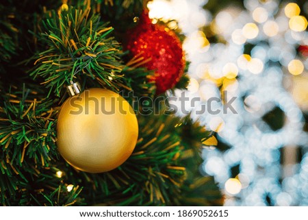 Close Up decorated Christmas trees on blurred background., Merry Christmas and Happy New Year concept.