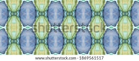 Mosaic Print.  Endless Geometrical Design. Ochre Pattern. Watercolor Stains. Olive Beautiful Background. Mosaic Print.  Graphic Azure Pattern. Blue