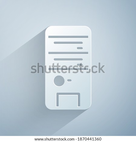 Paper cut Computer icon isolated on grey background. PC component sign. Paper art style. Vector
