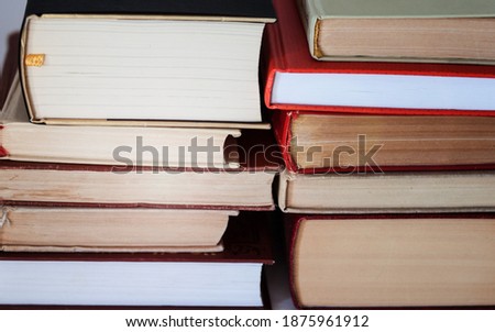 stack of old book, education concept background, many books piles with copy space for text