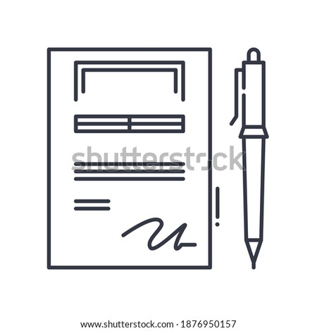 Signing contract concept icon, linear isolated illustration, thin line vector, web design sign, outline concept symbol with editable stroke on white background.