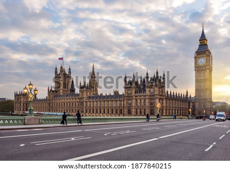 Houses of Parliament with Big Ben tower from Westminster bridge, London, UK