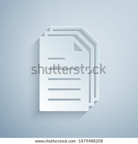 Paper cut File document icon isolated on grey background. File icon. Business concept. Paper art style. Vector.