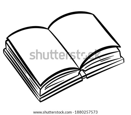 an open book, a black-and-white illustration of a line