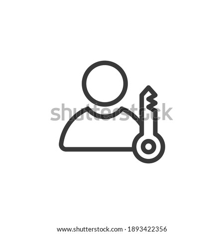 User with key line icon, outline vector sign, linear style pictogram isolated on white. Password account symbol, logo illustration. Editable stroke