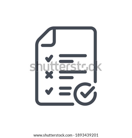 Exam report line icon. File with check list and check mark vector outline sign.