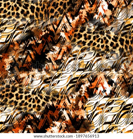 combination of colorful and black and white leopard snake textures textile pattern