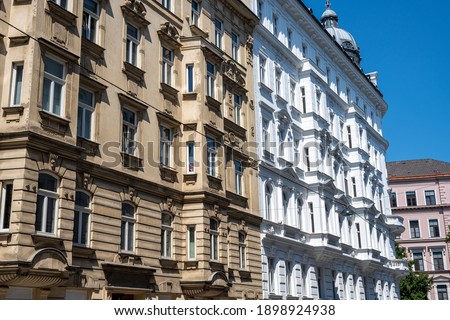 Refurbished old apartment buildings seen in Vienna, Austria