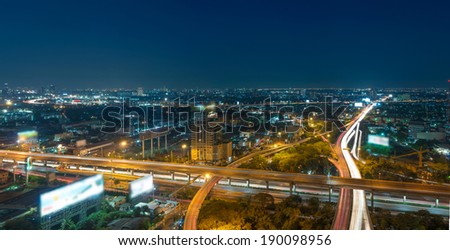 Elevated highway, some part of the bridge in Bangkok cityscape